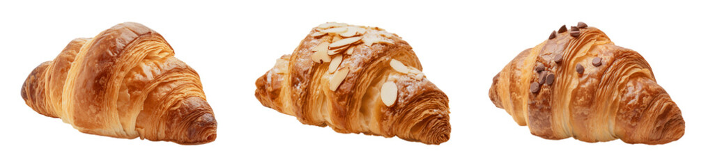 Classic, almond and chocolate croissants on a transparent background. Generative AI - Powered by Adobe