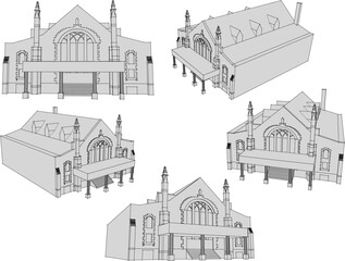 Obraz premium Vector sketch illustration of classic vintage old church architecture building