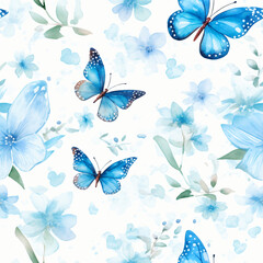 Nature's Artistry: Beautiful Watercolor Illustration of Asian-Inspired Spring and Summer - Butterflies, Flowers, and Elegant Patterns in a Seamless and Colorful Vector Design, Perfect for Decorative B