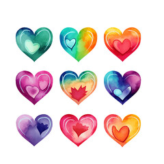 vector watercolor hand-drawn heart collection