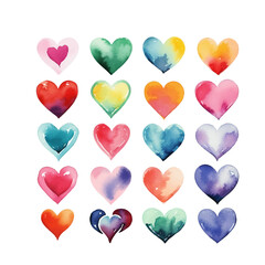 vector watercolor hand-drawn heart collection
