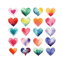 vector watercolor hand-drawn heart collection