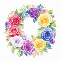 watercolor illustration of a delicate wreath of flowers