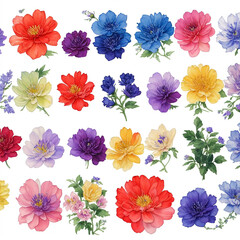 set of colorful flowers