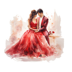 Vector flat Valentine's Day background with a couple holding hands in watercolor style