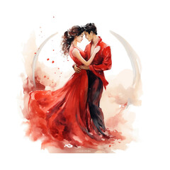 Vector flat Valentine's Day background with a couple holding hands in watercolor style