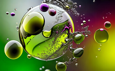 Olive-colored bubbles and drops. Generative AI