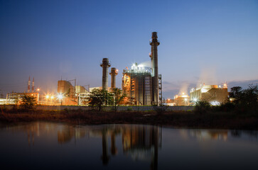 Plakat Natural Gas Combined Cycle Power Plant ,Gas turbine electrical power plant with in Twilight power for factory energy concept.