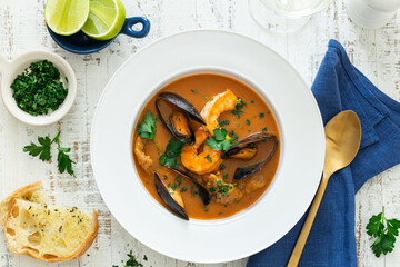 Traditional Marseille Bouillabaisse fish soup