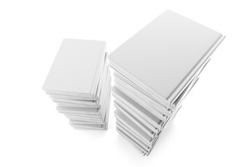 Mockup of a white book, notepad. Two stacks of white books on a white background. Book stack layout. The concept of learning. Back to school. A stack of notepads. 3D rendering. - obrazy, fototapety, plakaty