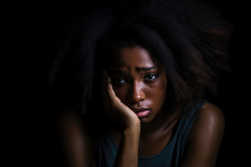 Obraz na płótnie Canvas Black african american woman depicting a sad depressive state Depression concept. Generative AI