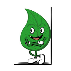 unique and cool leaf cartoon character illustration