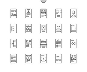 Mobile wireframe. Home screen. Breadcrumb. Gallery swipe. Prototypes for mobile applications. Pixel Perfect Vector Thin Line Icons. Simple Minimal Pictogram