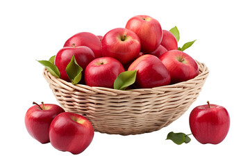 Fototapeta na wymiar A realistic portrait of red apples in a basket, white background, isolated PNG