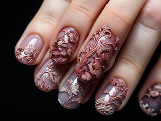 Photo of Fingernails or nail art: Close-up shots of fingernails or nail art reveal the intricate designs, colors, and textures of the nails. It showcases the precision and creativity in nail art or th