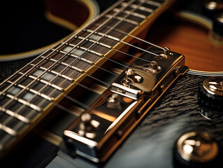 Photo of Musical instruments: Close-up shots of musical instruments capture their intricate details, textures, and unique features. You might focus on the strings of a guitar