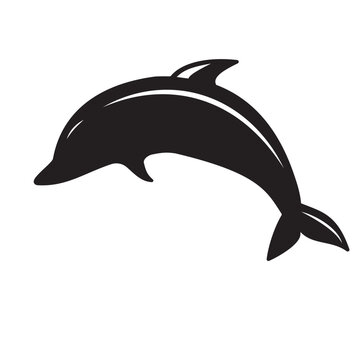 Black and white vector illustration of dolphin jumping on the wave.