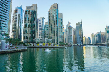 Fototapeta na wymiar Dubai Marina in Dubai, UAE. View of the skyscrapers and the canal
