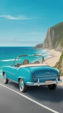 Relaxing Trip: Animated Video of a Classic Car on the Serene Seashore