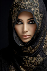 Very Beautiful Arab Woman with very Modern Trendy Niqab Portrait Background Journal Generative AI KI Wallpaper Digital Art