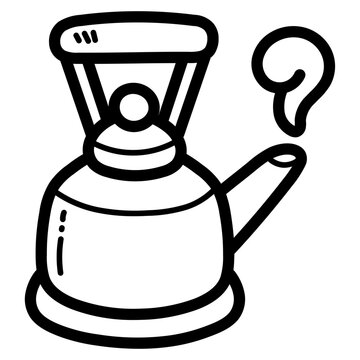 black and white kettle with steam clip art preview