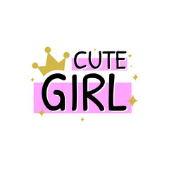 Cute girl text birthday princess icon label design vector