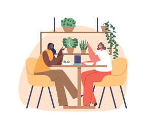 Elegant Women Enjoying A Delicious Microgreens Meal In A Vibrant Vegan Restaurant, Savoring The Flavors Of Fresh Dishes