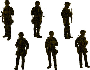 Vector sketch illustration of stealth ground combat troops with guns