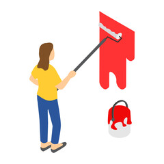 Plasterer with Roller Brush isometric Concept, House painters vector icon design, Crafting occupations symbol, hobby and art works Sign, Creative People stock illustration