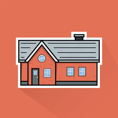 Illustration Vector of Orange Suburban House 1 in Flat Design