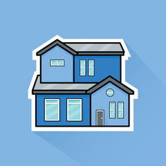 Illustration Vector of Blue Suburban House 2 in Flat Design