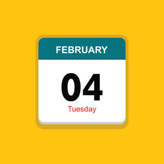 tuesday 04 february icon with yellow background, calender icon