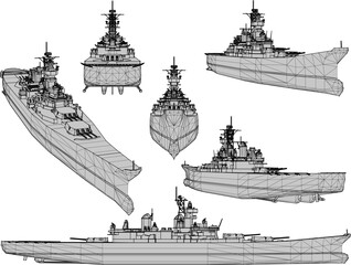 Vector sketch illustration of war carrier in sea full of weapons for battle