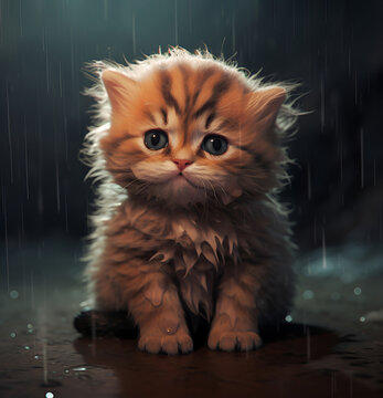 Cute kitten portrait. British Shorthair cat. Sad, crying expression.
