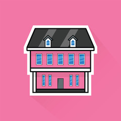 Illustration Vector of Pink Suburban House 3 in Flat Design