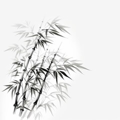 Fototapeta premium Bamboo isolated on a white background. Sumi-e ink design in Japanese style. Space for text. Digital illustration.