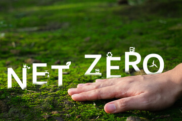 Net zero or carbon neutral. Sustainability concept long-term strategy greenhouse gas emissions...