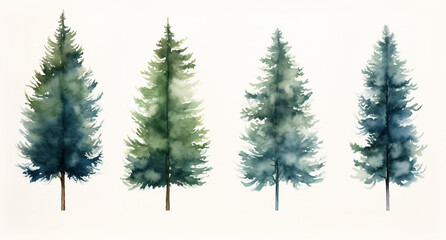 collection set of trees pattern watercolor 