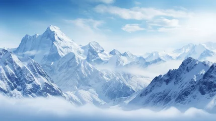 Crédence en verre imprimé Everest Panoramic view of snowy mountains in the clouds. Winter landscape