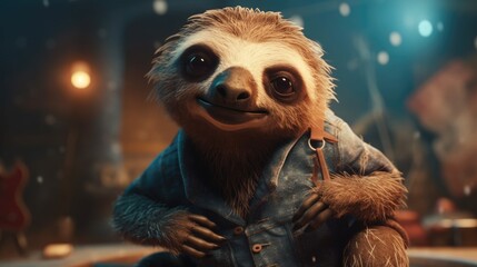 cute sloth in punk rock style. Created with Generative AI.