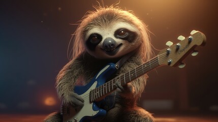 cute sloth in punk rock style. Created with Generative AI.