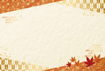 秋・敬老の日やお歳暮の紅葉の和柄　和紙の背景 - obrazy, fototapety, plakaty
