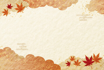 敬老の日・お歳暮　秋の紅葉 和柄 和紙の背景 - obrazy, fototapety, plakaty