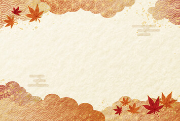 敬老の日・お歳暮　秋の紅葉 和柄 和紙の背景