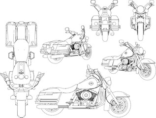 Vector sketch of vintage classic big motorbike for patrol on the road