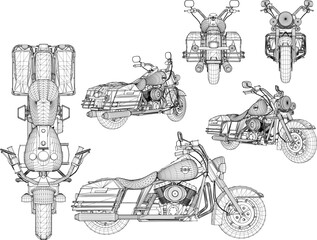 Vector sketch of vintage classic big motorbike for patrol on the road