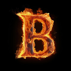 Capital letter B consisting of a flame. Burning letter B. Letter of fire flames alphabet on black background.