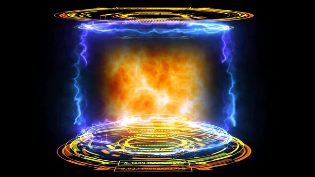 Nuclear Fusion reactor engine simulation lot atomic collision to release mass power in digital magnetic field laboratory on the black screen