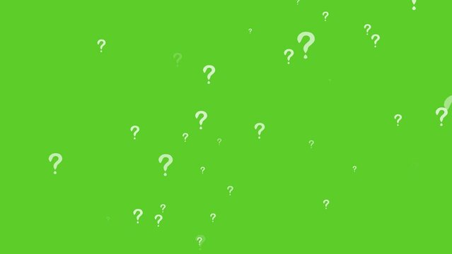 Question mark medium size effect hundred particle element on the green screen background concept what when where why and how to