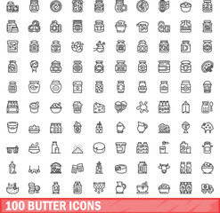 100 butter icons set. Outline illustration of 100 butter icons vector set isolated on white background